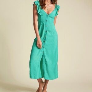 Billabong Green Ruffled Button-Down Dress